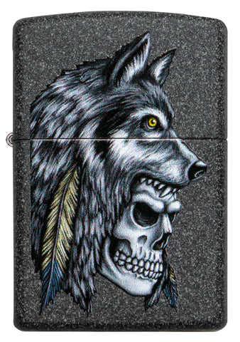 ZIPPO Wolf Skull Feather Design