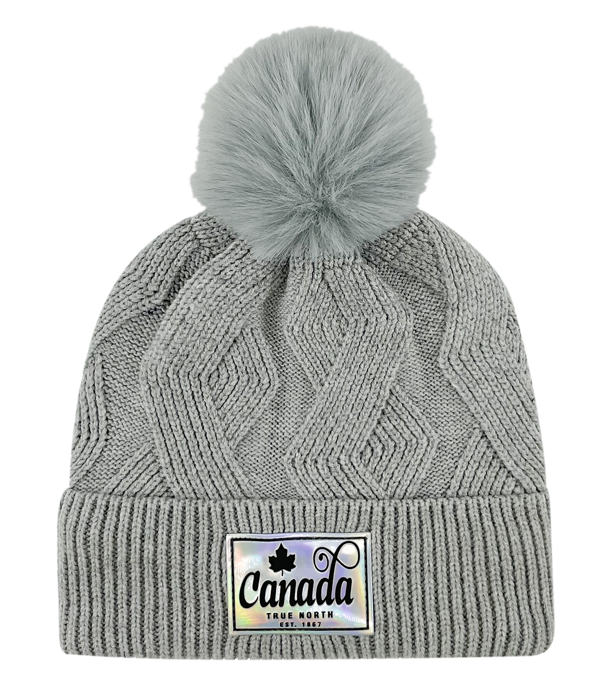 Knit Toque with Pom w/ Metallic Canada Patch