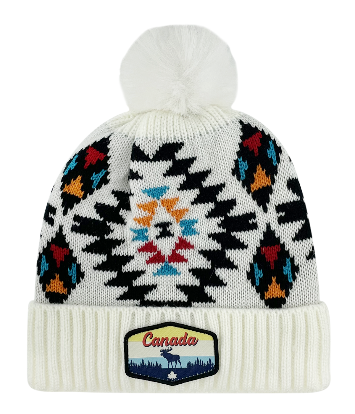 Canada Knit Toque Native/Navajo Pattern with Pom w/ Woven Patch