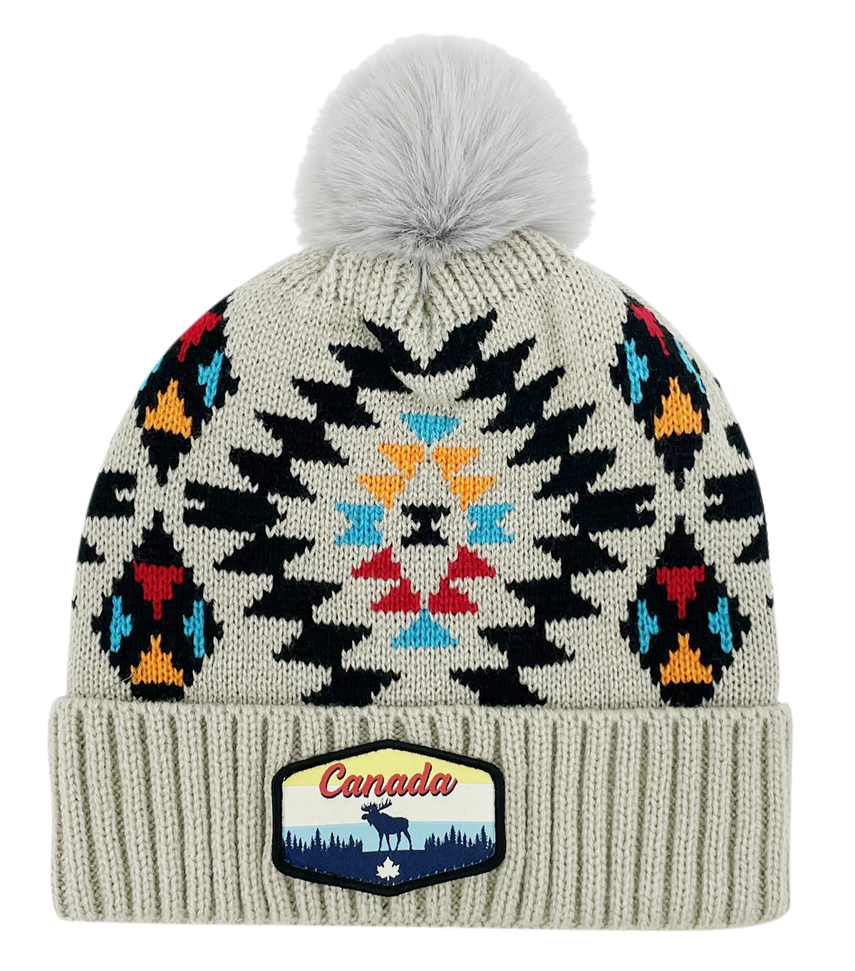 Canada Knit Toque Native/Navajo Pattern with Pom w/ Woven Patch