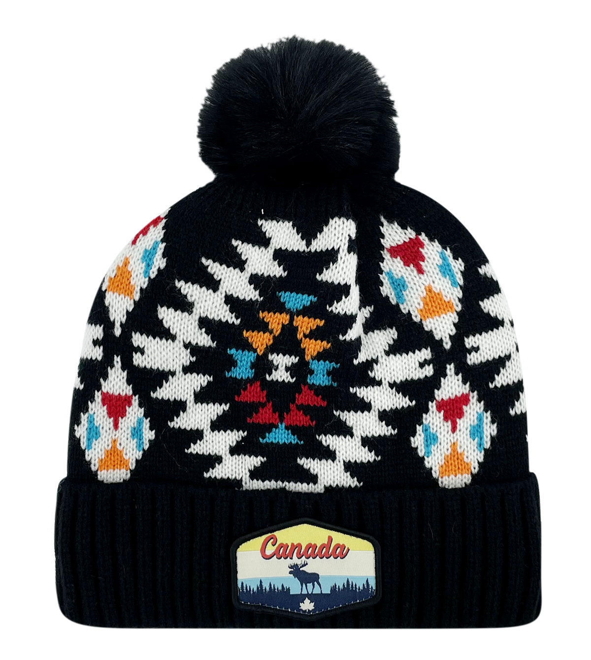 Canada Knit Toque Native/Navajo Pattern with Pom w/ Woven Patch