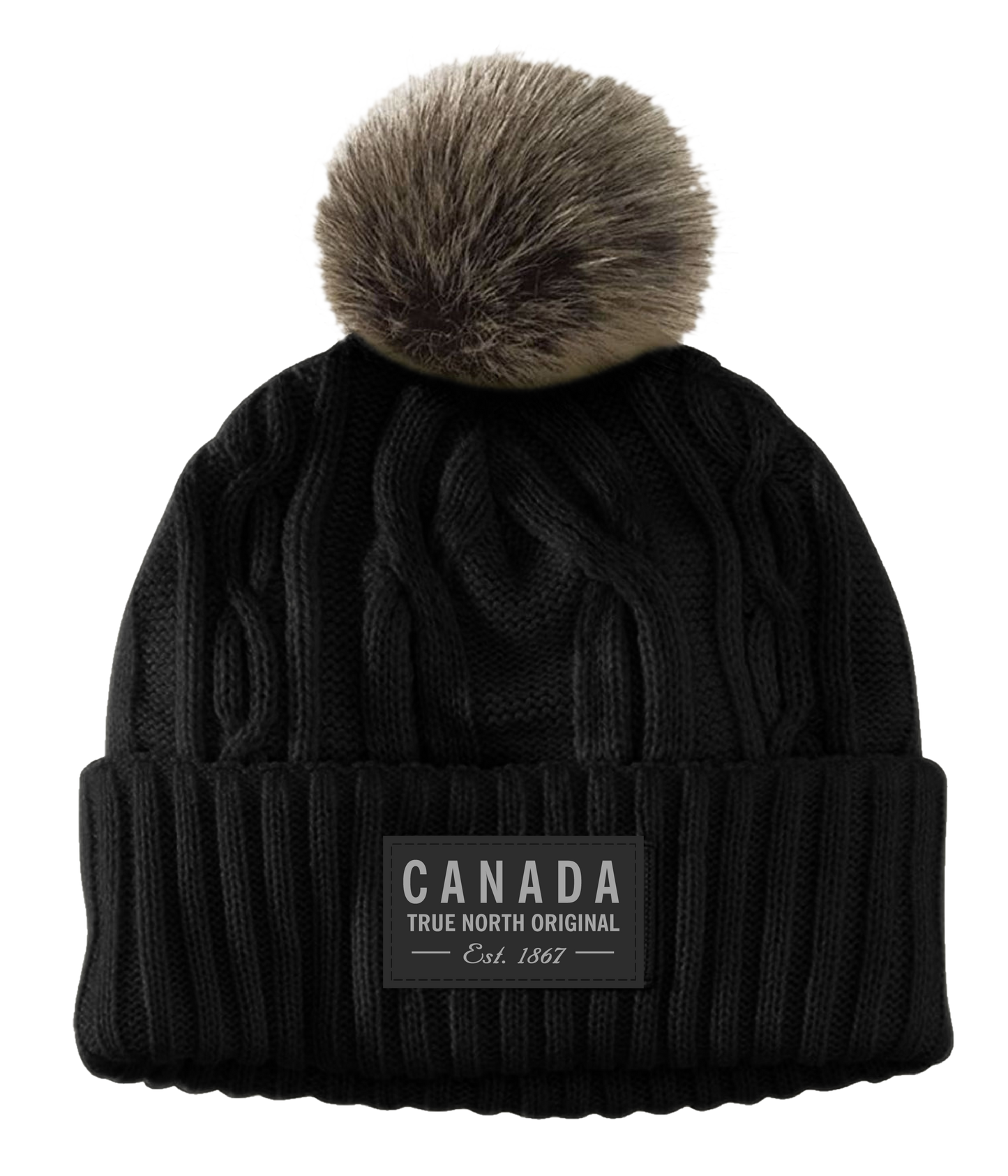 Canada Heavy Knit Toque with Faux-Fur Pom and Tone-on Tone Patch