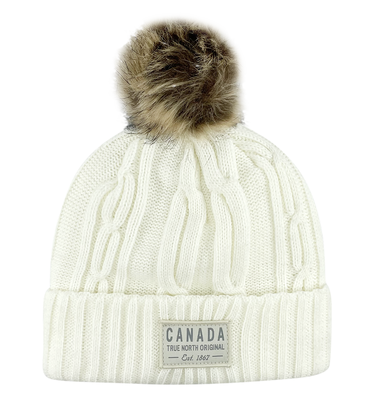 Canada Heavy Knit Toque with Faux-Fur Pom and Tone-on Tone Patch