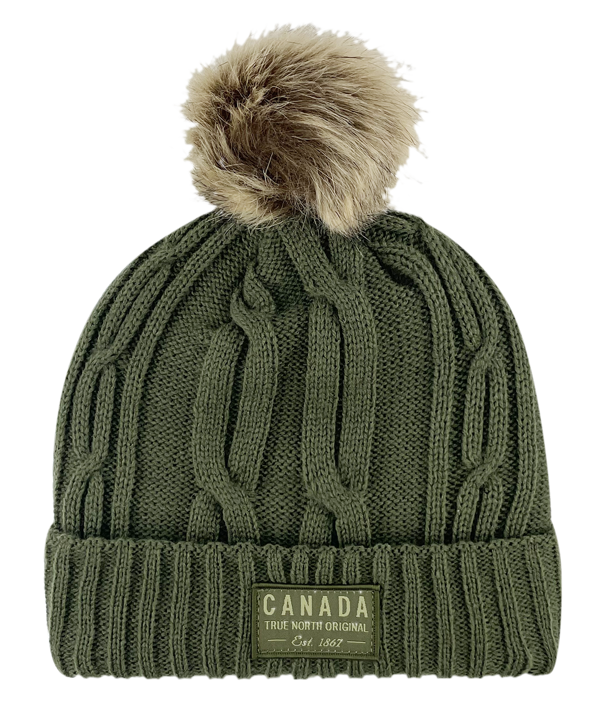 Canada Heavy Knit Toque with Faux-Fur Pom and Tone-on Tone Patch