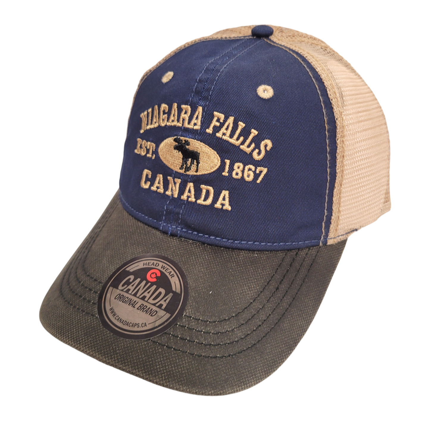 Niagara Falls Baseball Hat - Stone Washed Vintage Moose MeshBack