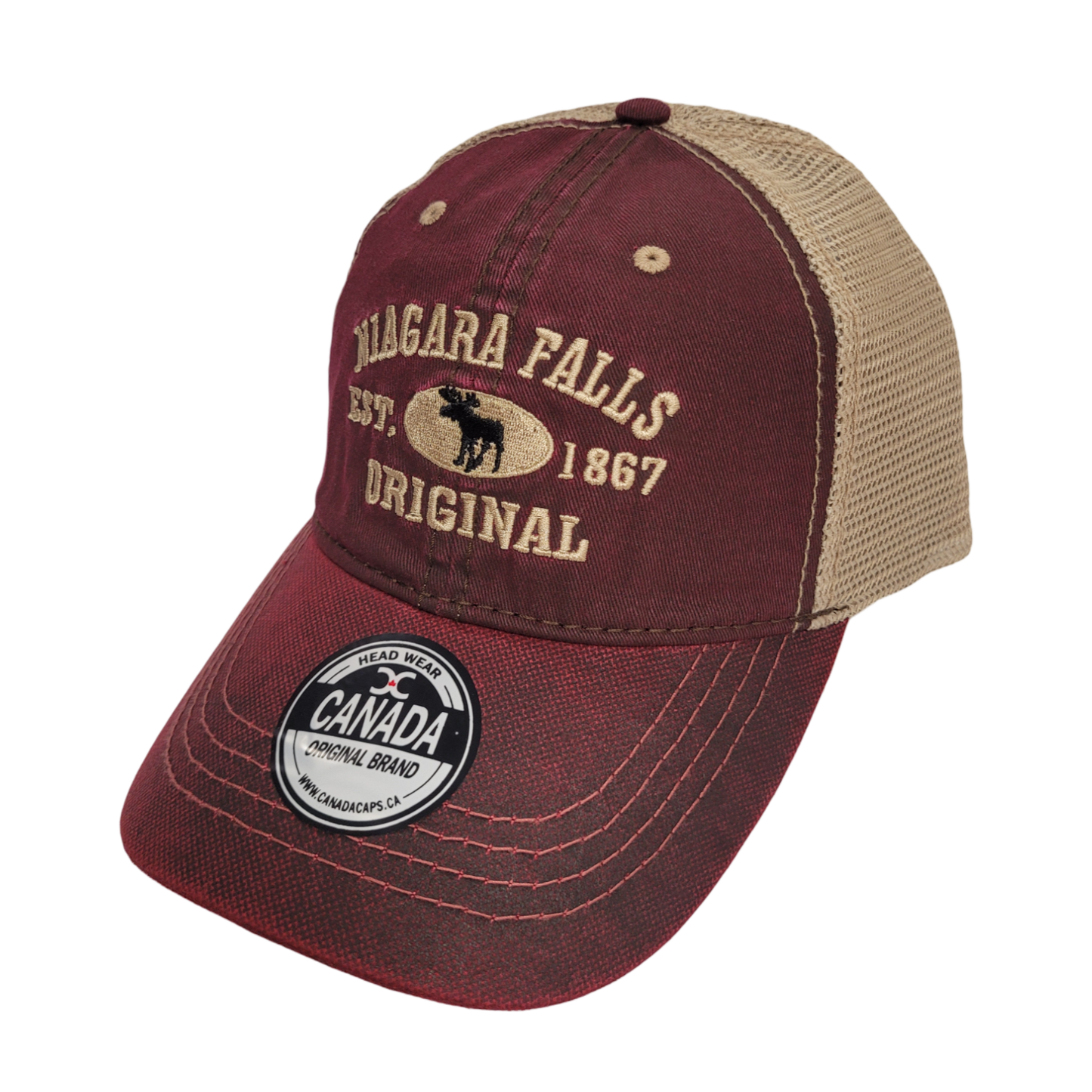 Niagara Falls Baseball Hat - Stone Washed Vintage Moose MeshBack