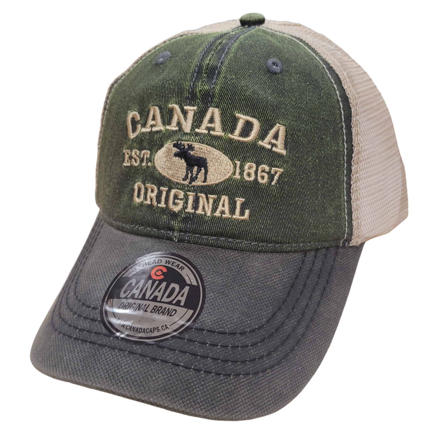 Canada Baseball Hats - Stone Washed Vintage Moose Meshback