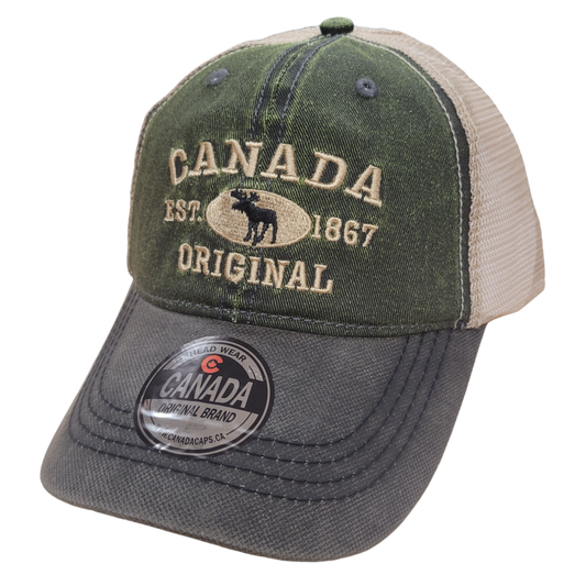 Canada Baseball Hats - Stone Washed Vintage Moose Meshback