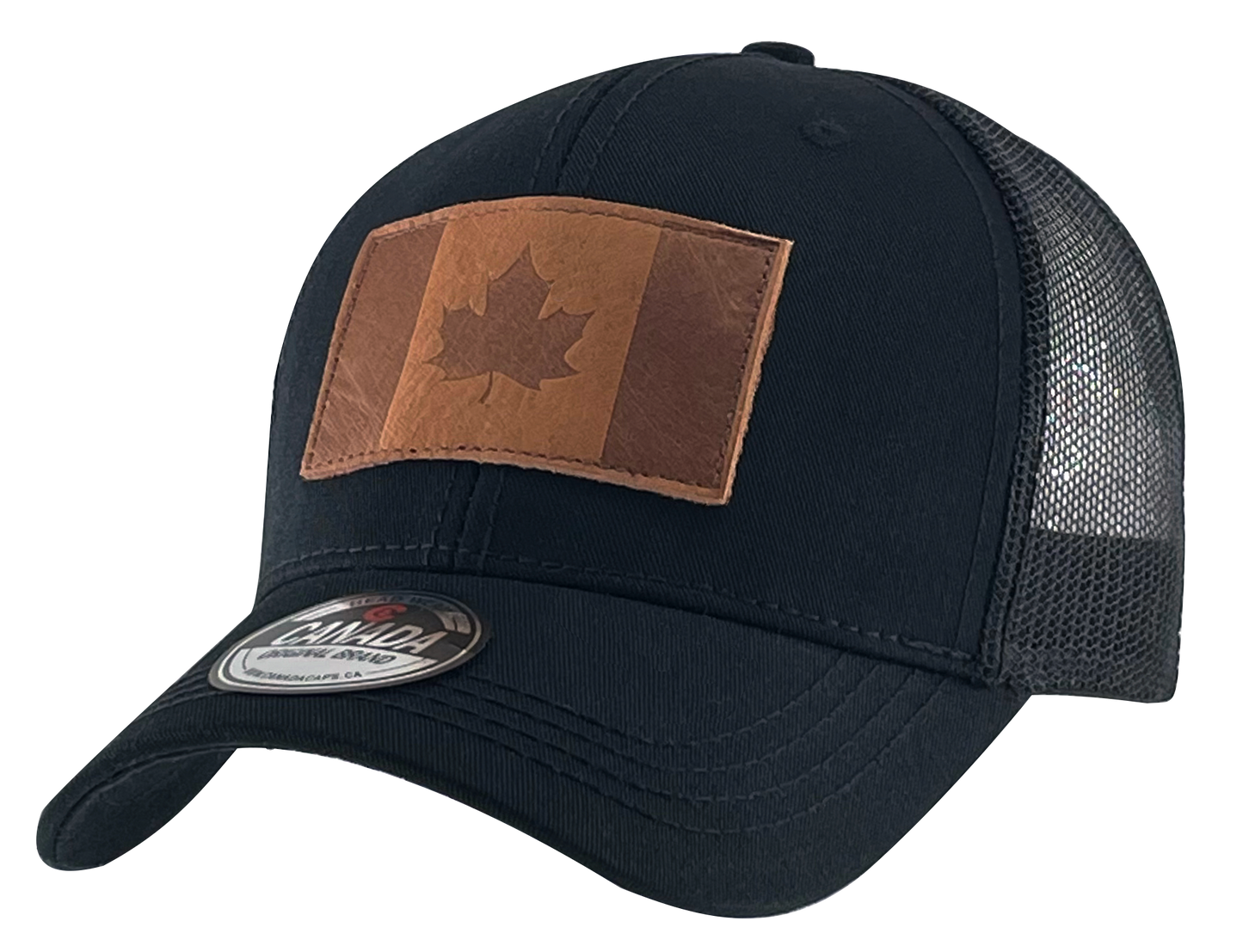 Leather Patch Meshback Hats - Canada Flag 6 Colors Assorted