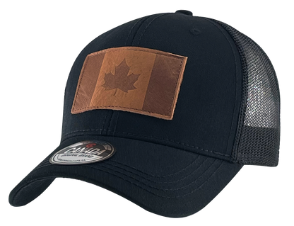 Leather Patch Meshback Hats - Canada Flag 6 Colors Assorted