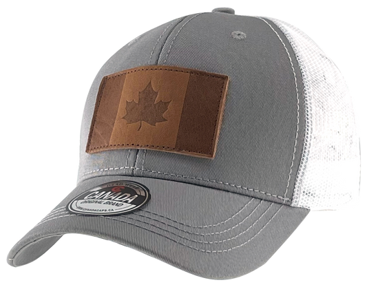 Leather Patch Meshback Hats - Canada Flag 6 Colors Assorted