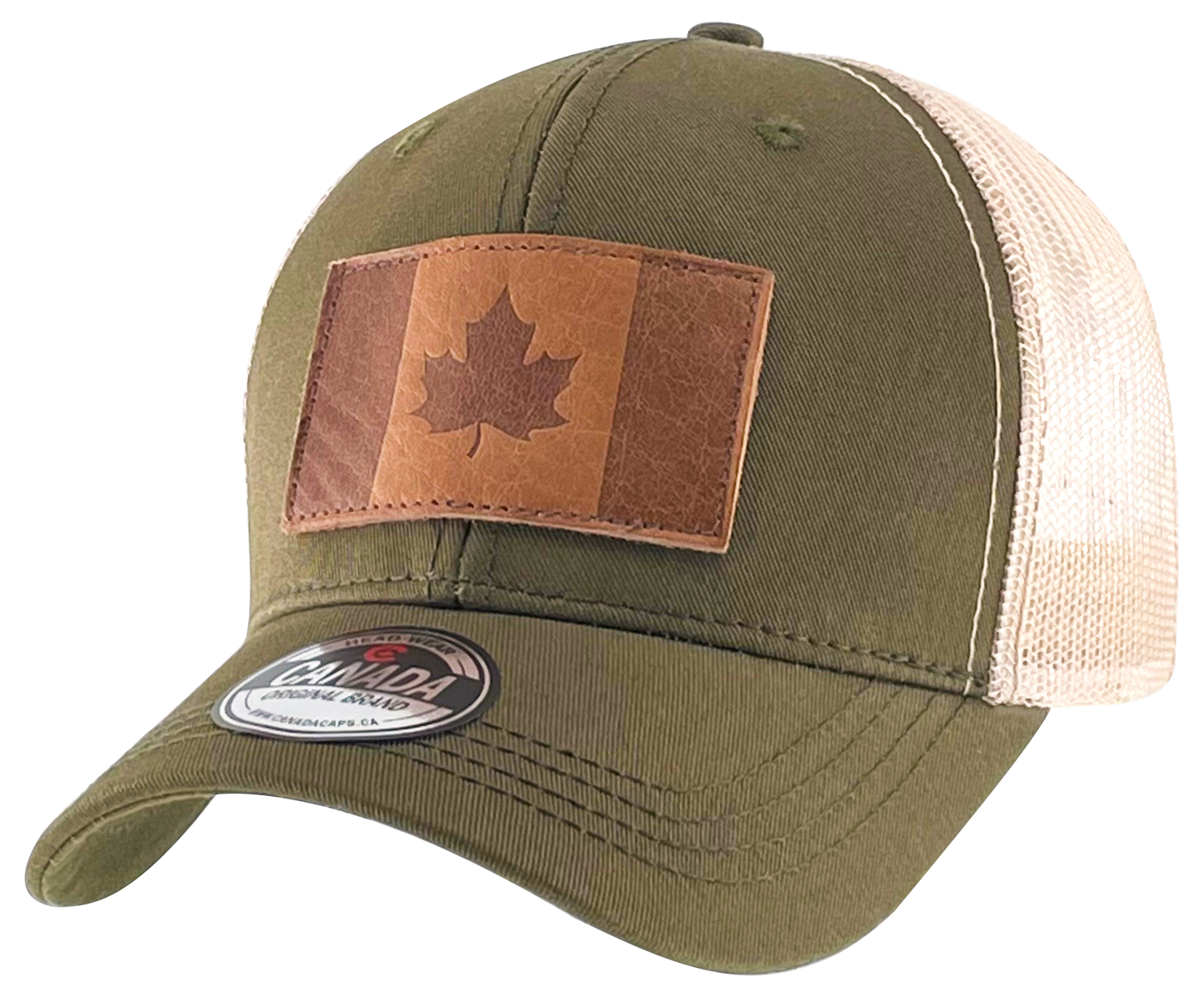 Leather Patch Meshback Hats - Canada Flag 6 Colors Assorted