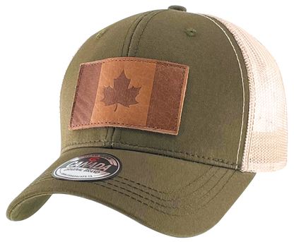 Leather Patch Meshback Hats - Canada Flag 6 Colors Assorted