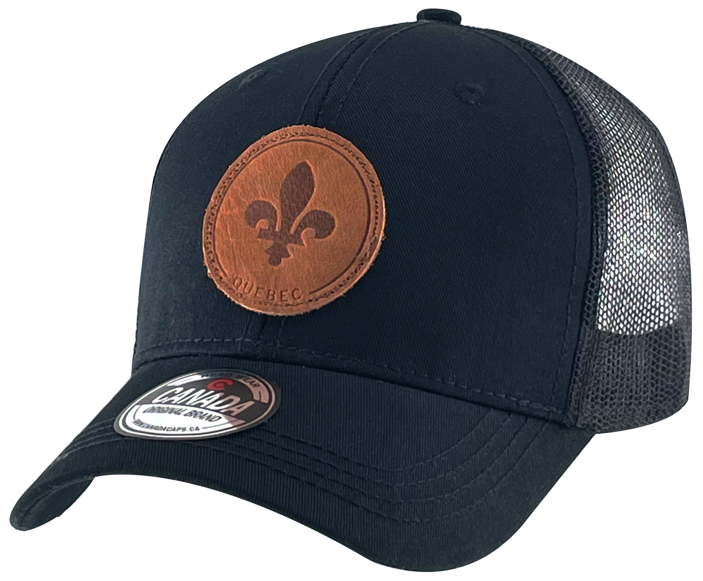 Leather Patch Meshback Hats – Quebec 6 Colors Assorted