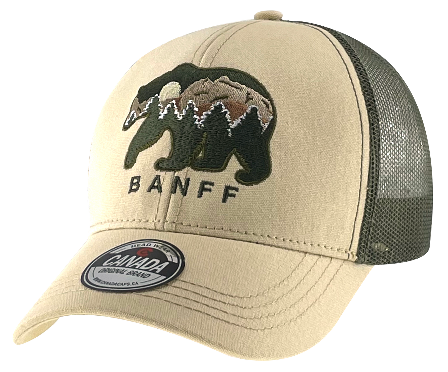 Banff -  Cotton Meshback Hat w/ Bear/Mountain Embroidered Design