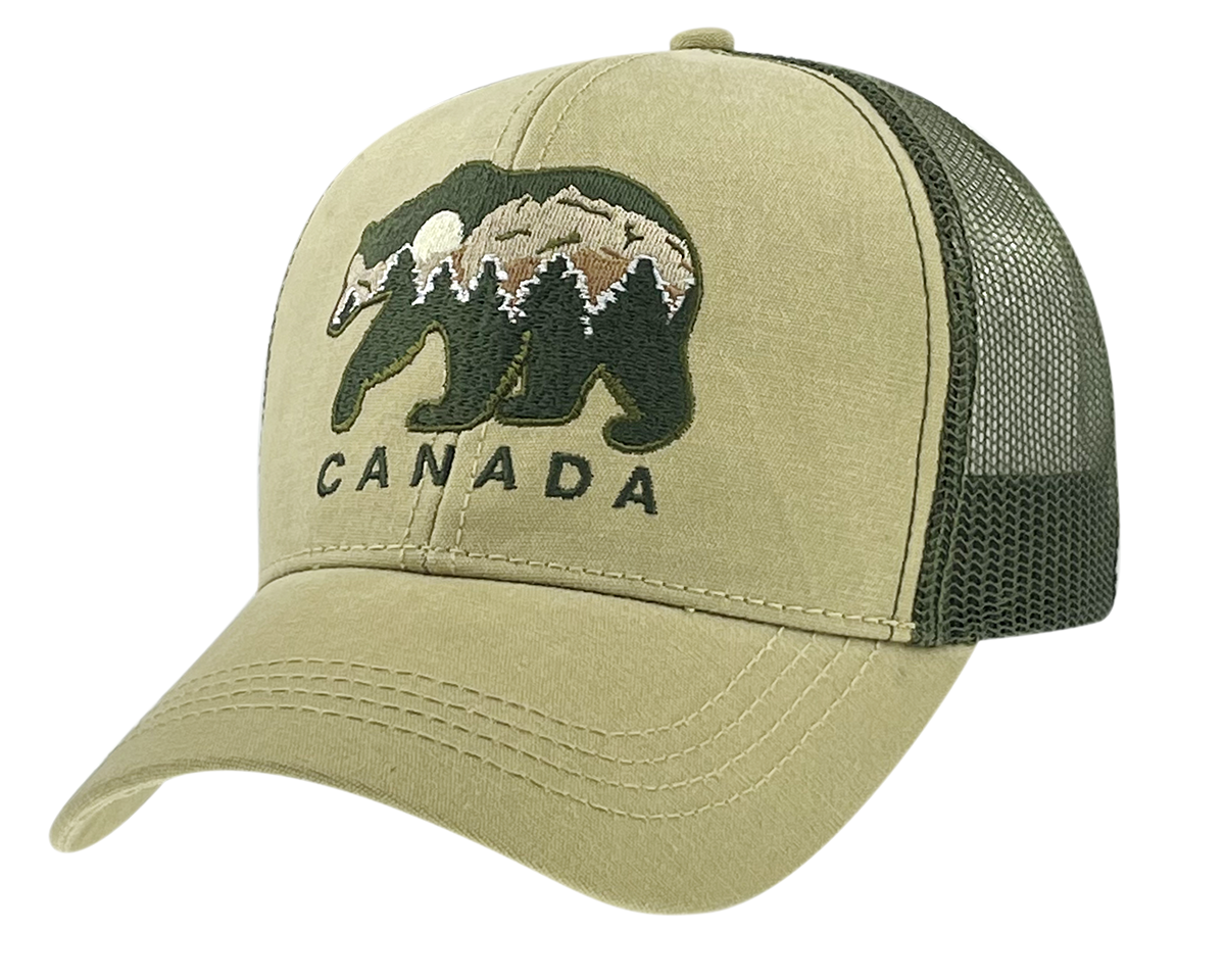 Canada Cotton Meshback Hat w/ Bear/Mountain Embroidered Design