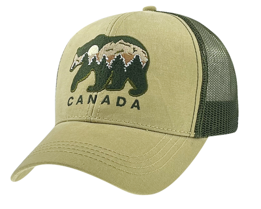 Canada Cotton Meshback Hat w/ Bear/Mountain Embroidered Design