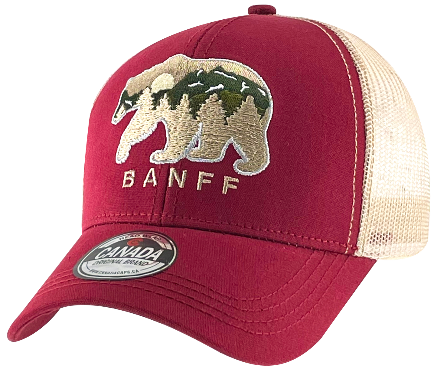 Banff -  Cotton Meshback Hat w/ Bear/Mountain Embroidered Design