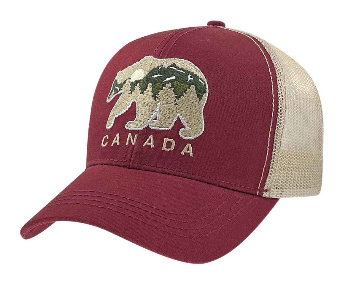 Canada Cotton Meshback Hat w/ Bear/Mountain Embroidered Design