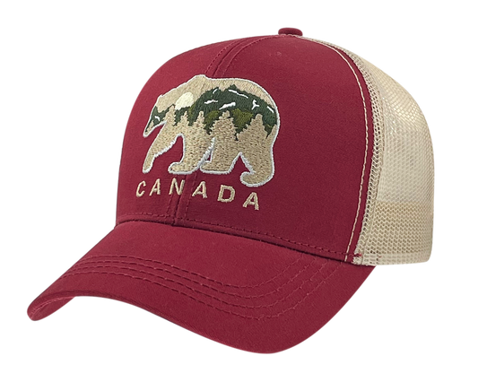 Canada Cotton Meshback Hat w/ Bear/Mountain Embroidered Design