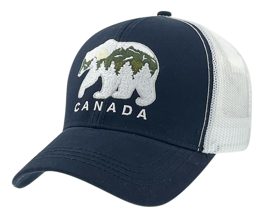 Canada Cotton Meshback Hat w/ Bear/Mountain Embroidered Design