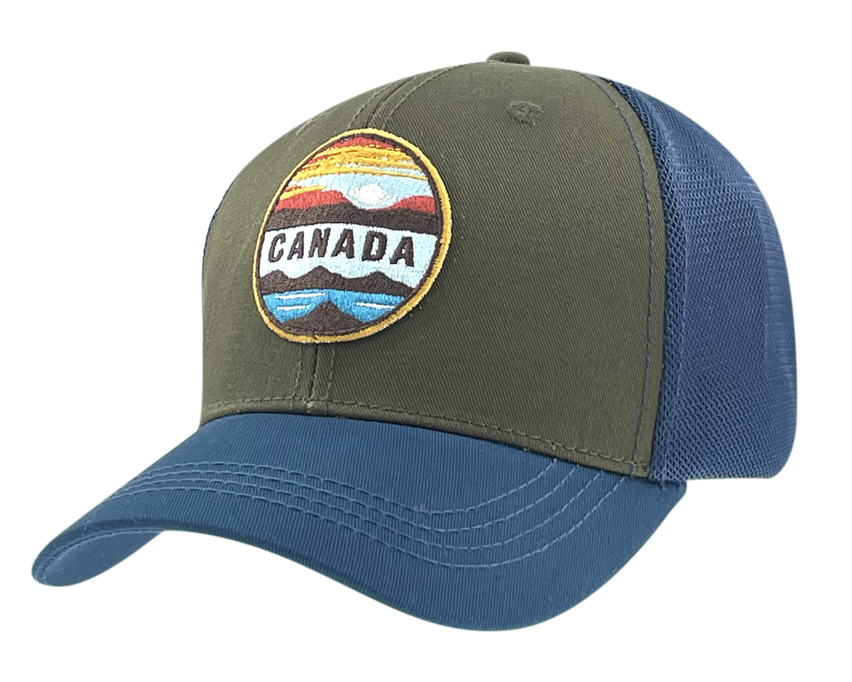 Cotton Hat with Canada Lake Scene on Embroidered Patch