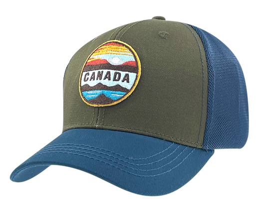 Cotton Hat with Canada Lake Scene on Embroidered Patch