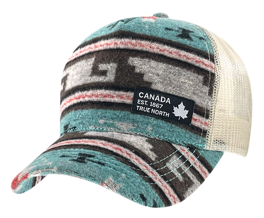 Canada Meshback Hat with Native/Navajo Fabric Design and Canada Patch