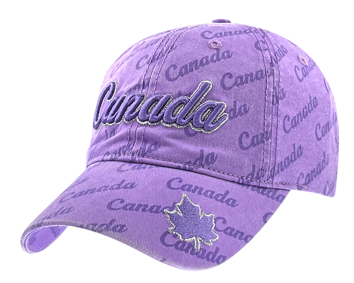 Canada Washed Cotton Ladies hat with All-Over Print and Embroidery