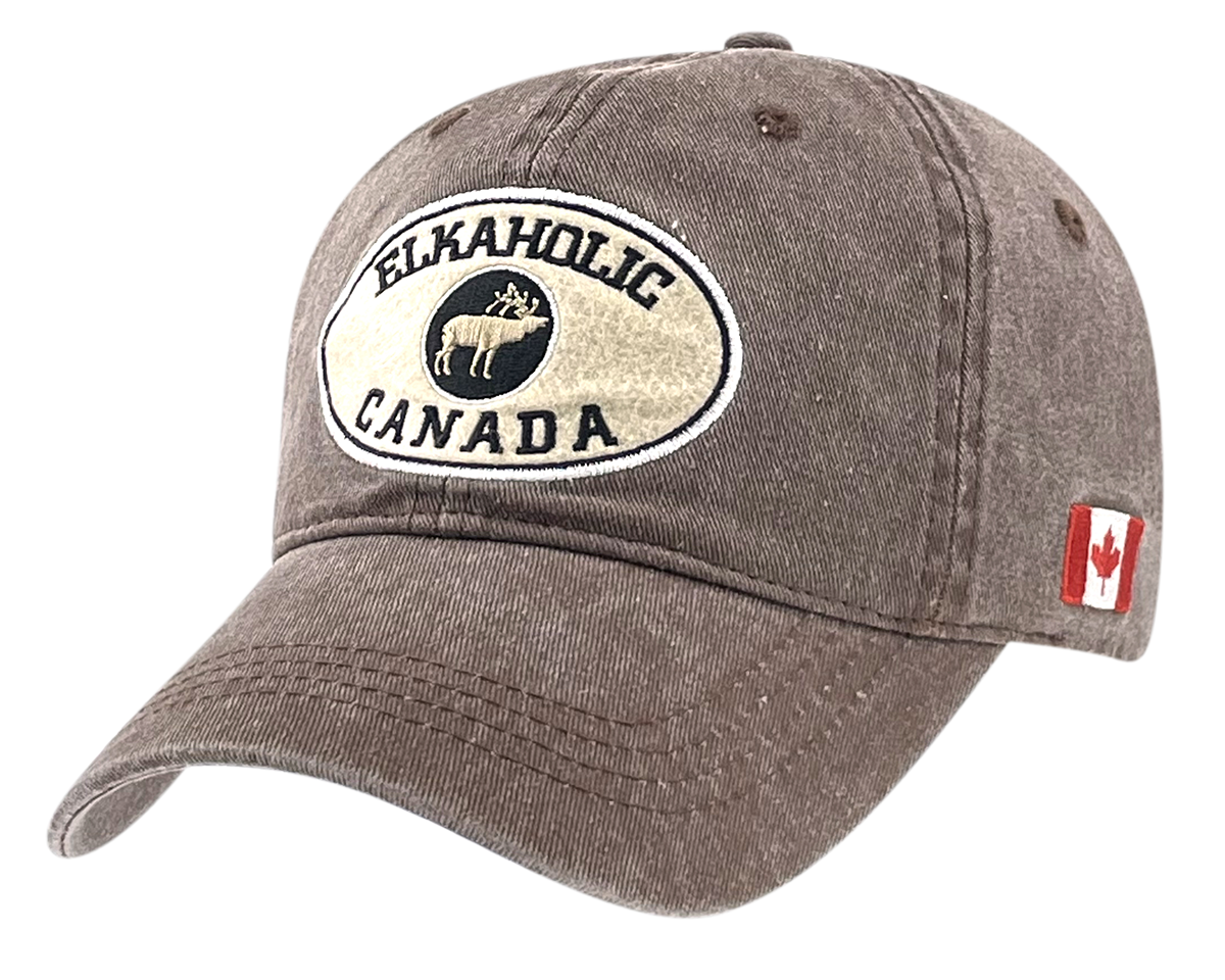 Canada Washed Cotton Hat with ELK Patch and Canada Flag on side