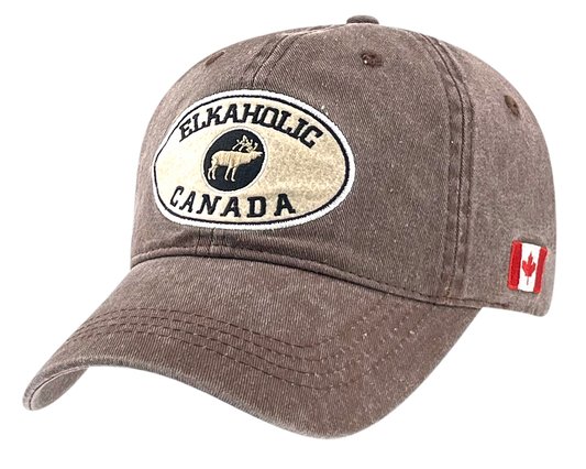 Canada Washed Cotton Hat with ELK Patch and Canada Flag on side