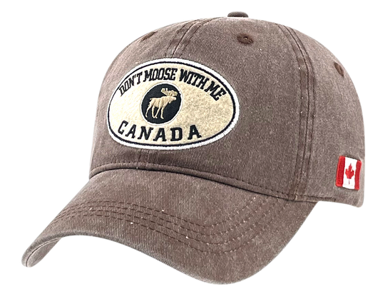 Canada Washed Cotton Hat with MOOSE Patch and Canada Flag on side