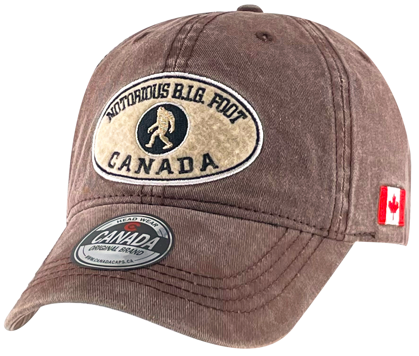 Canada Washed Cotton Hat with BIG FOOT Patch and Canada Flag on side