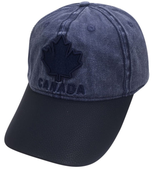 Canada Baseball Hats- Washed Subtle Embroidery w/ Leather Peak