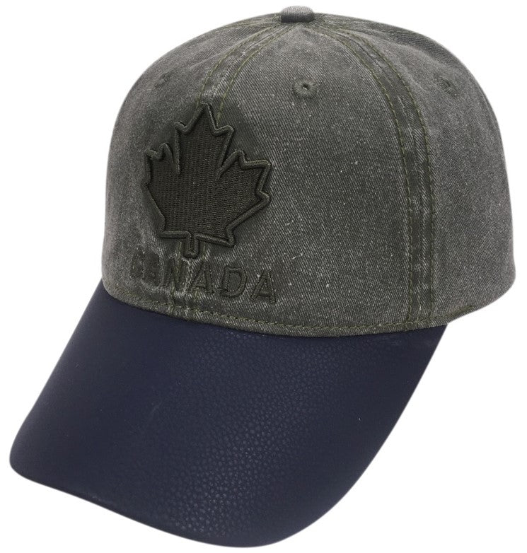 Canada Baseball Hats- Washed Subtle Embroidery w/ Leather Peak