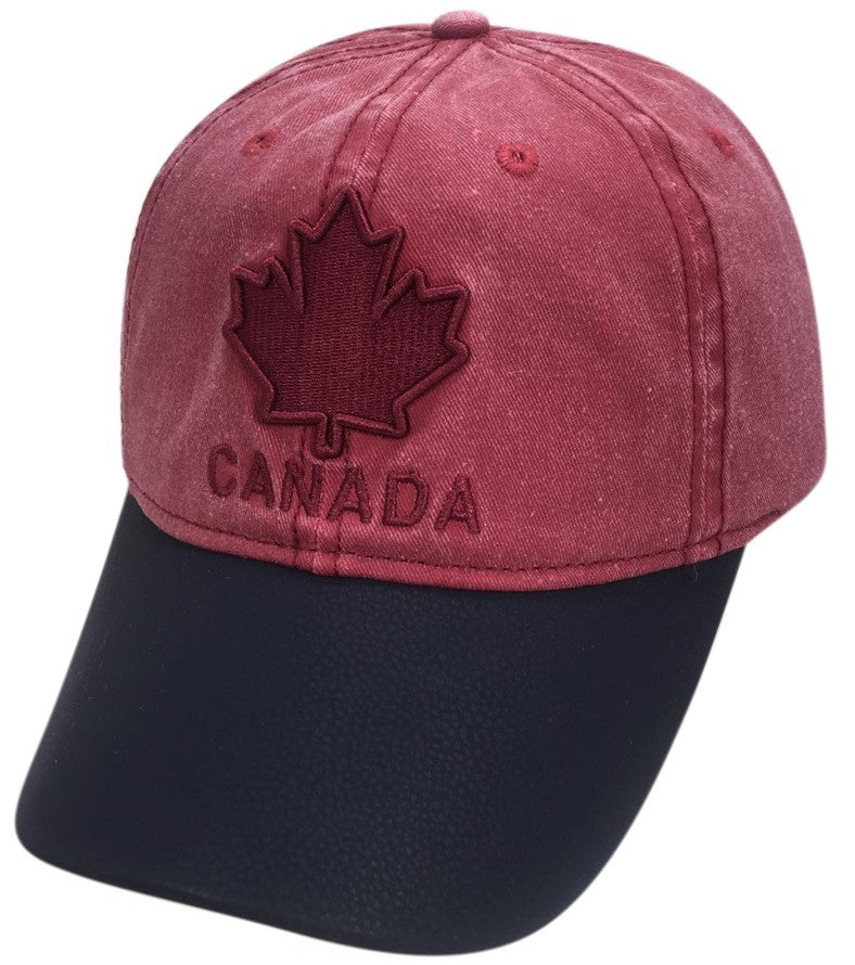 Canada Baseball Hats- Washed Subtle Embroidery w/ Leather Peak