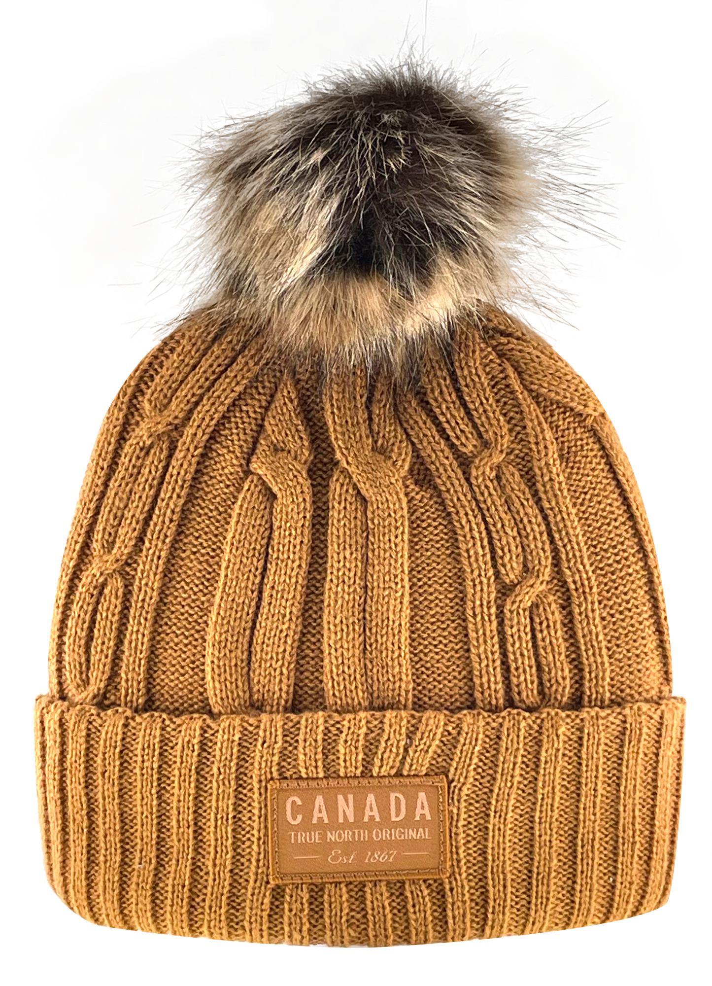 Canada Heavy Knit Toque with Faux-Fur Pom and Tone-on Tone Patch