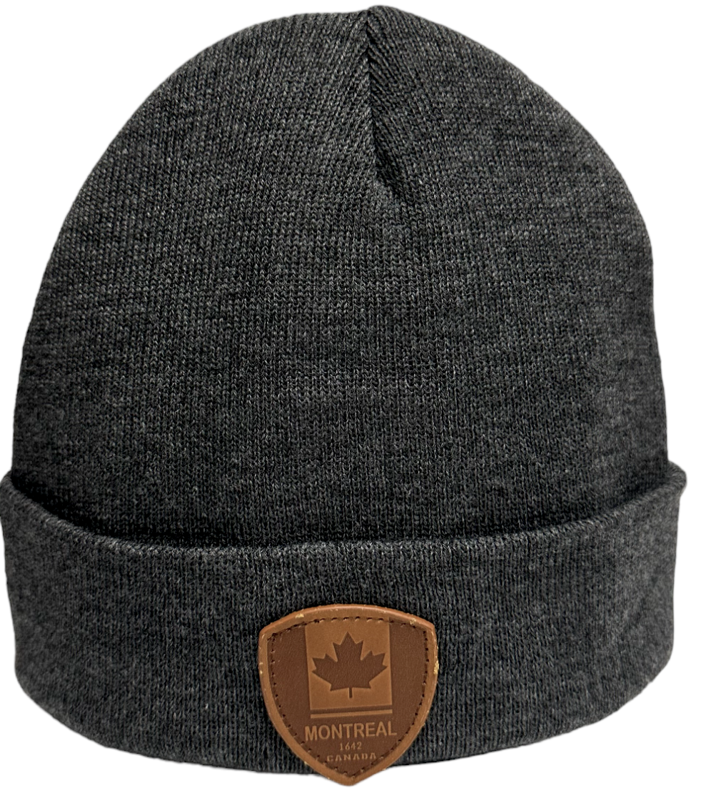 Knit Toque with Leather Patch - Montreal