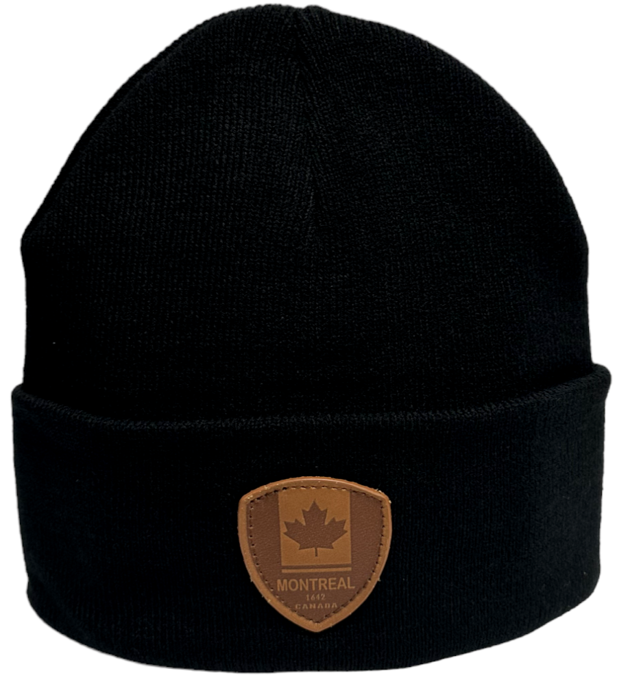 Knit Toque with Leather Patch - Montreal