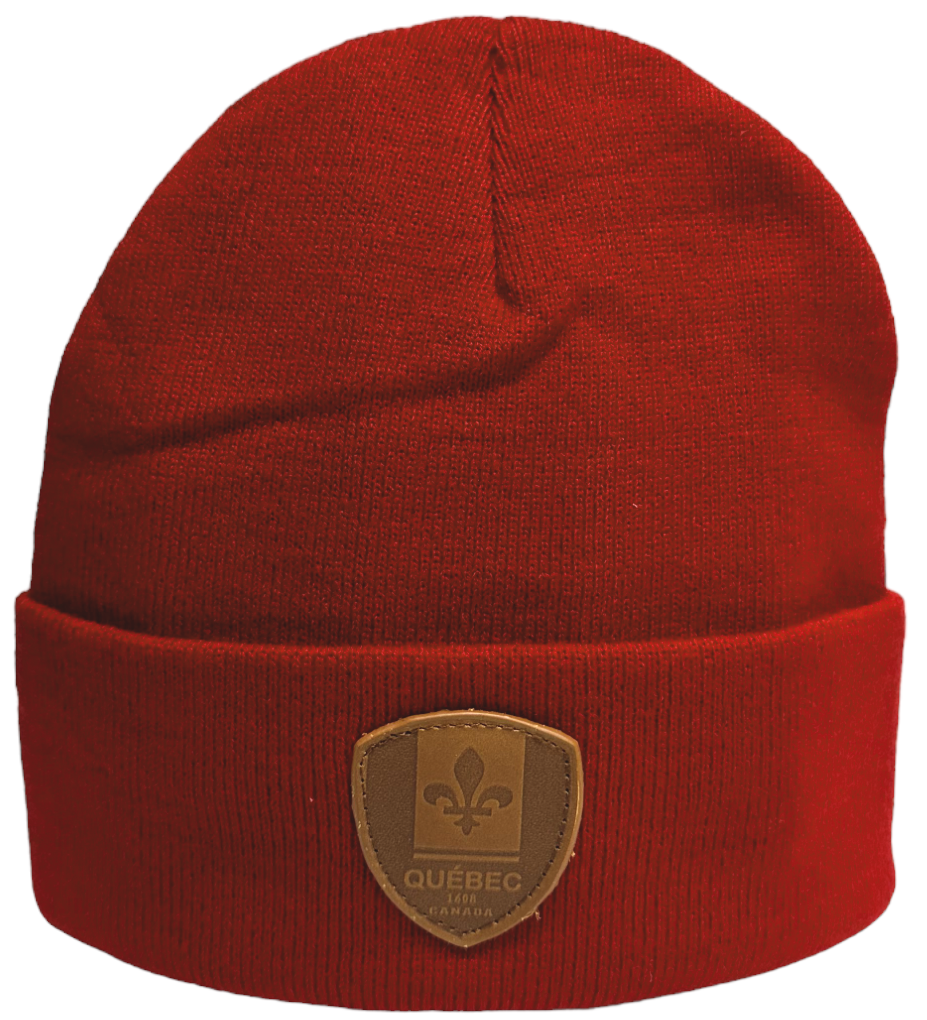 Knit Toque with Leather Patch - Quebec