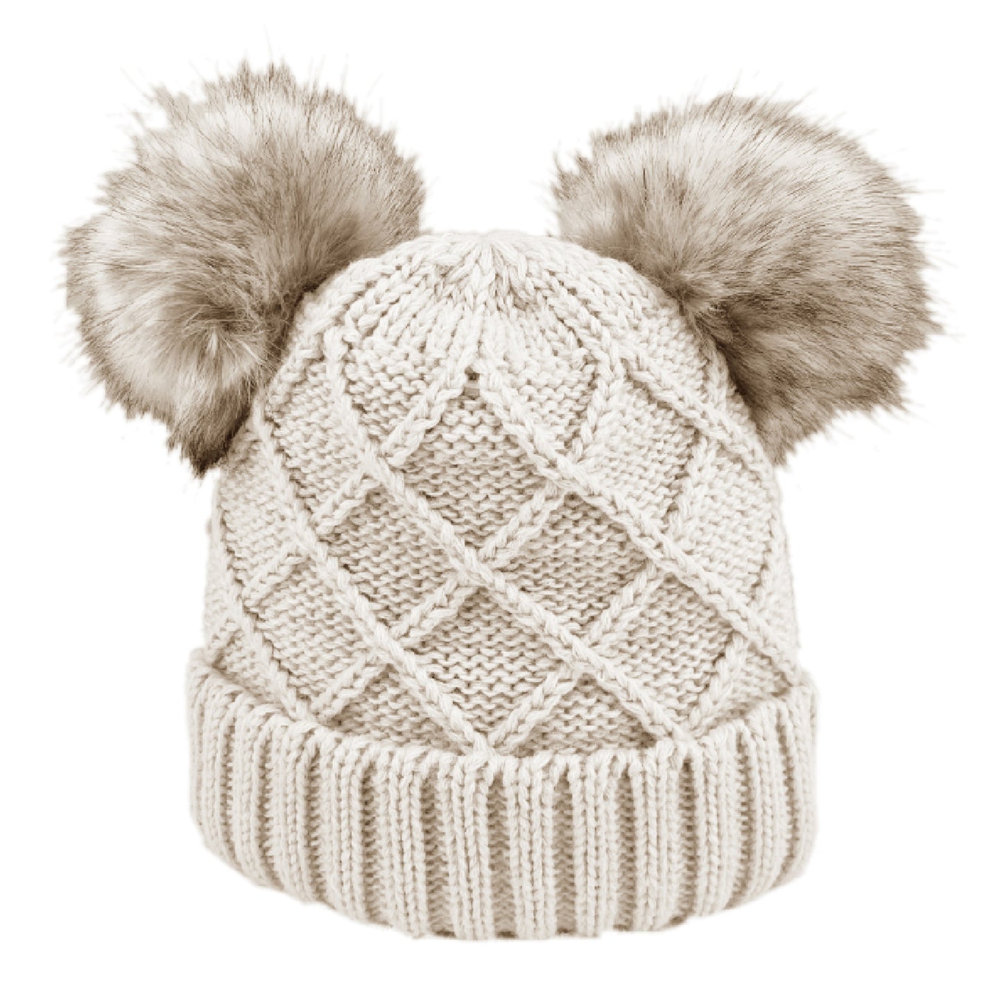 Canada Bear Pom Knit Toque - Faux Fur Double-Pom