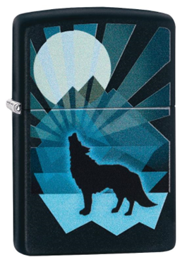 ZIPPO Black Matte Wolf and Moon